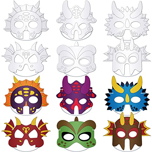Woanger 36 Pcs Color Your Own Dinosaur Masks DIY Party Favors for Kids