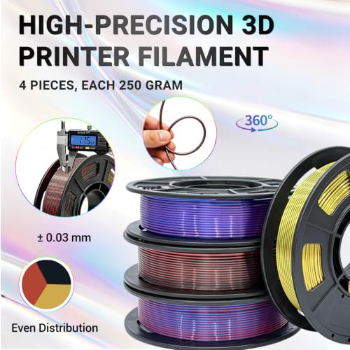 Image of Tricolor Silk PLA+ 3D Printer Filament Bundle, Shiny Silk PLA+ Filament 1.75mm Pack, Shiny Multi Color Change, Smooth Multicolor PLA+ Filament for Christmas Decorations - 4 Spools 250g Each