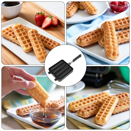 Image of Supvox Double-Sided Stovetop Grill for Mini Waffles, Sausage & Batter-Coated Snacks, Nonstick Rectangular Grid, Flip Pan for Camping, Breakfast, and Party Treats