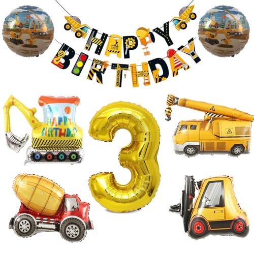 Gleemix Bagger Geburtstag 3 Jahre, Baustellen Deko mit Happy Birthday Banner