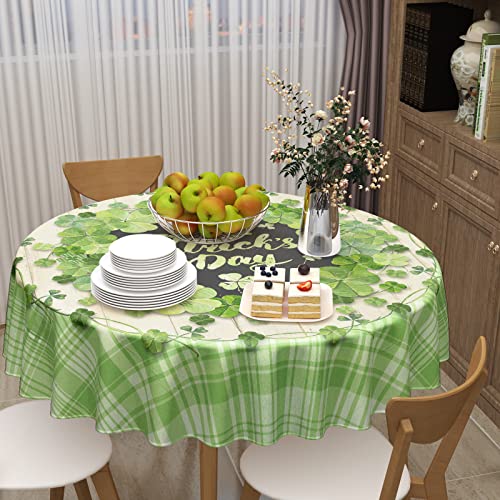 Giwawa St Patrick's Day Round Tablecloth,Buffalo Plaid Spring Clover Green Shamrock Tablecloth Waterproof Washable Farmhouse Holiday Decoration Tablecover For Party Kitchen Dining Room 60 Inch #TOP6