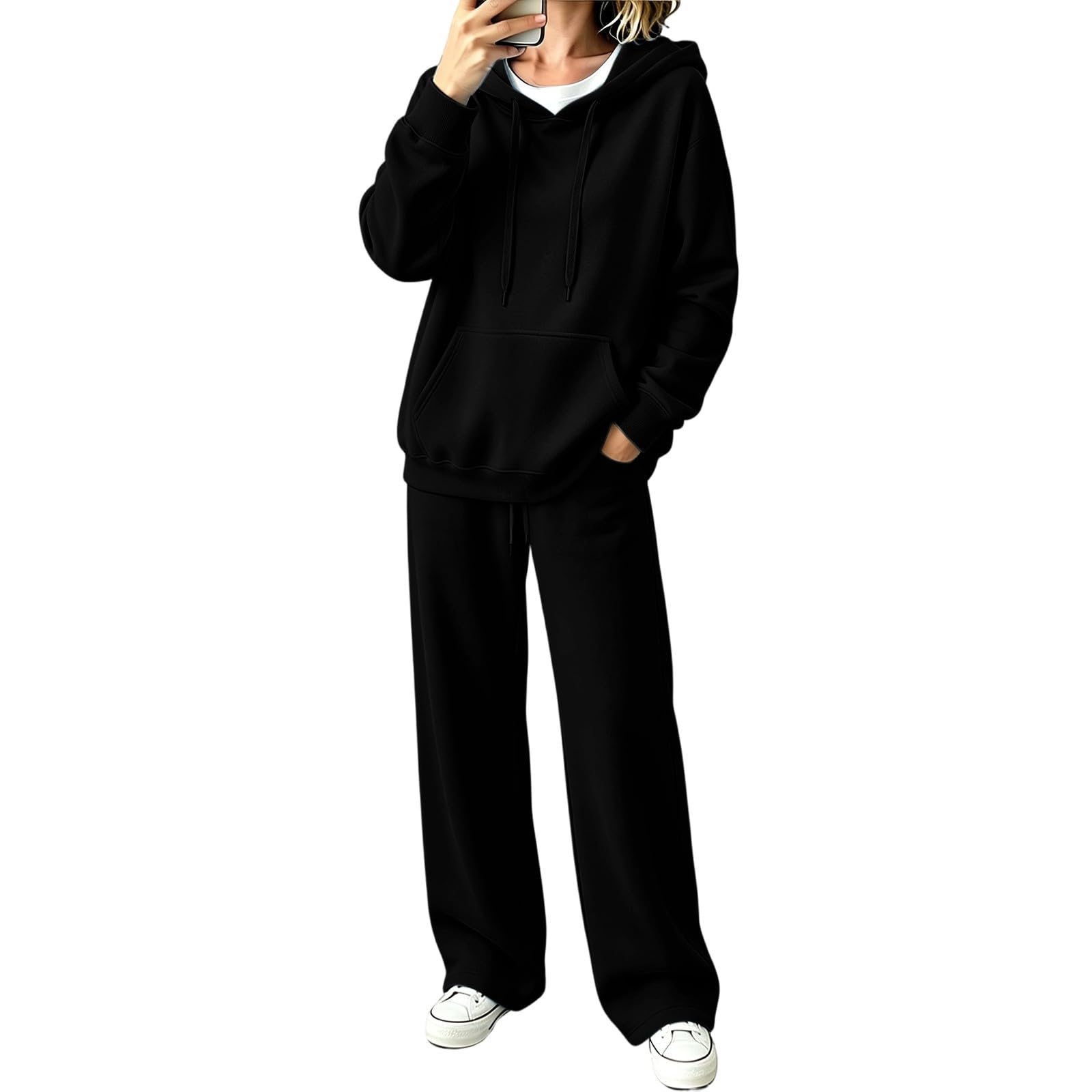 Completo Donna Invernale Tute 2 Pezzi In Pile Completi Elegante Casual