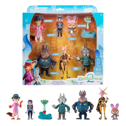Jazwares Zootrópolis Pack de 7 Figuras articuladas de Disney Zootrópolis 2 Adventure - Figuras articuladas de 7,6 cm - Serie de coleccionista - Apto para Mayores de 4 años Jazwares Zootrópolis Pack de 7 Figuras articuladas de Disney Zootrópolis 2 Adventure - Figuras articuladas de 7,6 cm - Serie de coleccionista - Apto para Mayores de 4 años