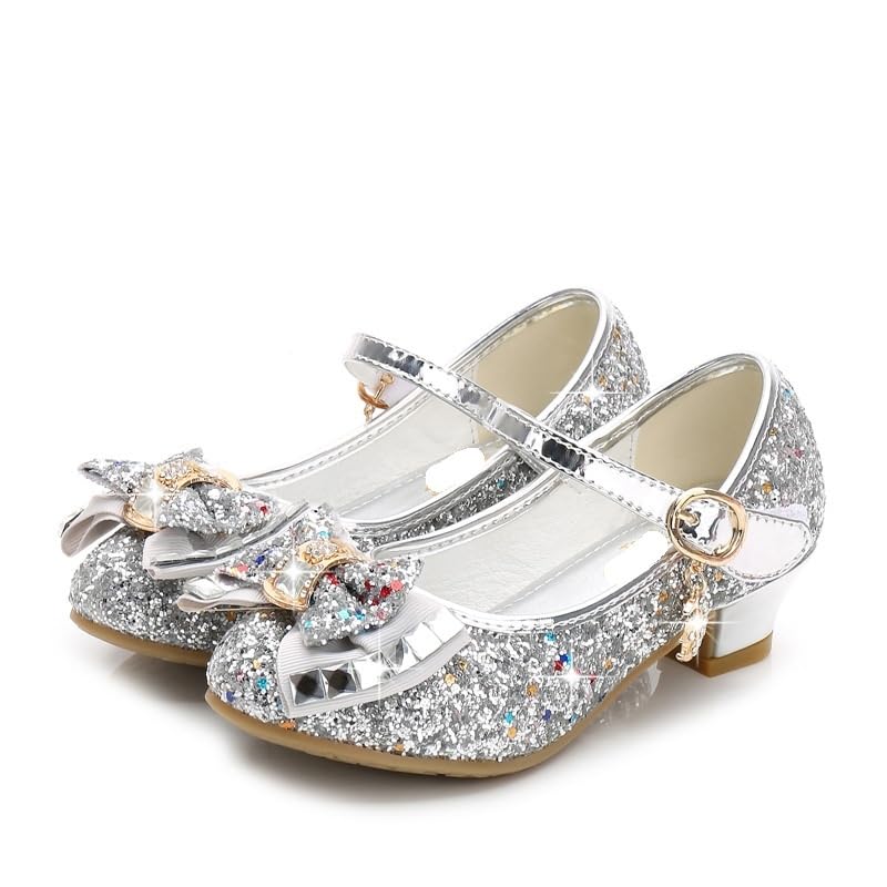 Princess Butterfly Leather Shoes Kids Diamond Bowknot High Heel Children Girl Dance Glitter Shoes Girls Party Dance Shoe