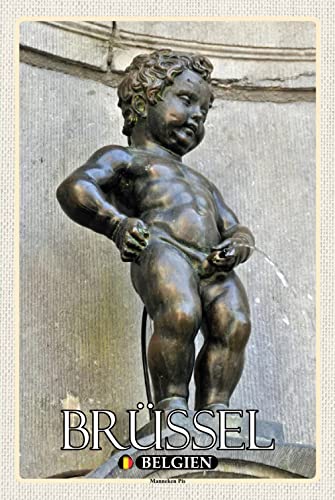 Ontrada Plaque en tôle bombée 20 x 30 cm Bruxelles Belgique Manneken PIS Décoration Cadeau