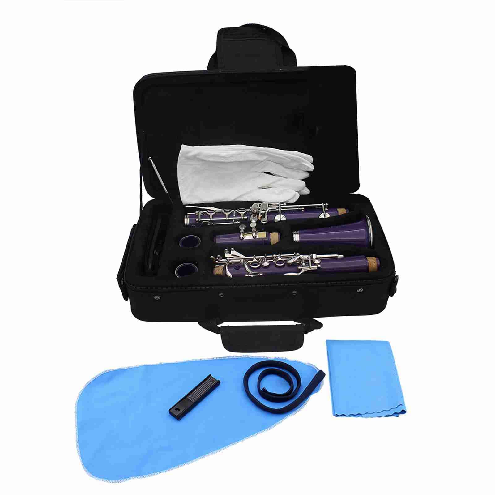 Eacam Clarinete B Plano, Instrumento de Viento de Madera ABS 17 Teclas con Estuche 10 Cañas, Paño Limpieza, Destornillador para Estudiantes Principiantes y Músicos (purple)