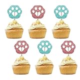 Set of 24 Paw Cupcake Toppers for Pet Theme Birthday, Blue & Pink Glitter Puppy Kitten Paw Sign Cupcake Toppers, Cake Decorations for Baby Shower/Dog Cat Birthday Party Supplies