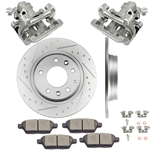 Image of SCITOO Rear Brake Kit [4] Brake Pads [2] Brake Rotors [2] Brake Disc Calipers w /Bracket Compatible With 2006-2012 for Ford for Fusion,2007-2012 for Lincoln for MKZ