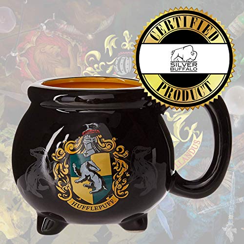 Image of Silver Buffalo Harry Potter House Hufflepuff Crest Cauldron Ceramic 3D Sculpted Mug, 20 oz