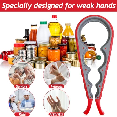 Image of 4 in 1 Jar Opener Multi-Function Bottle Opener Non Slip Remover Tool for Seniors with Arthritis and Anyone with Low Strength(Red Grey)
