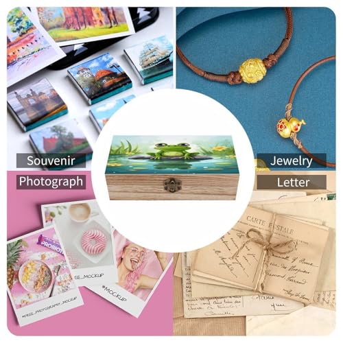 LPAGBCNU Boîte à bijoux en bois faite à la main en forme de grenouille dans un étang pour ranger des bijoux, des pièces de monnaie, des cartes tartot, des petits trésors – vue 5
