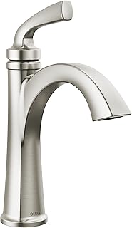 Delta Geist Brushed Nickel Bathroom Faucet 1 Hole, Single Hole Bathroom Sink Faucet for Vanity, Push-Pop Drain Assembly, SpotShield Brushed Nickel 15864LF-SP