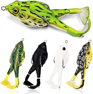 Top Water Bass Fishing Lures Kit, Soft Frog Upgraded Silicone Skin, Double Propellers Legs Bigger Splash More Attractive, Freshwater Bait for Bass Snakehead Pike, 5 pcs