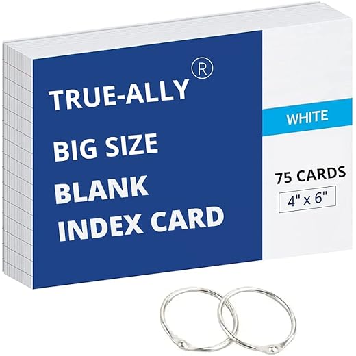 True-Ally White Index Cards 4x6 inch, 75 Sheets