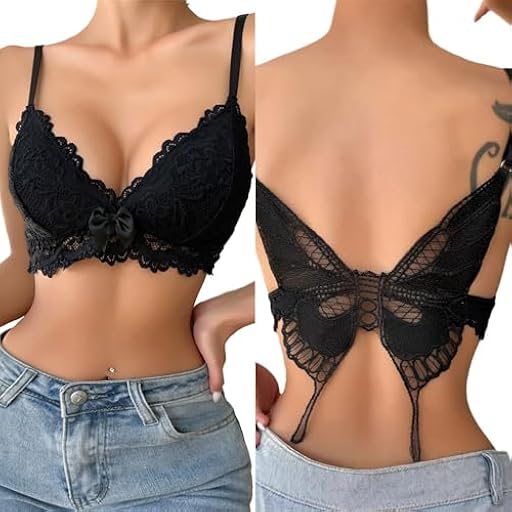KBRPEY Sujetadores Mujer Push up sin Aros Encaje Triangular Efecto Realce Copas Moldeadas Tirantes Ajustables Diseño Mariposa Sujetador sin Costuras Elegante Cómodo Soporte Ligero | Ya disponible en tu tienda friki favorita! En mundofriki.es!