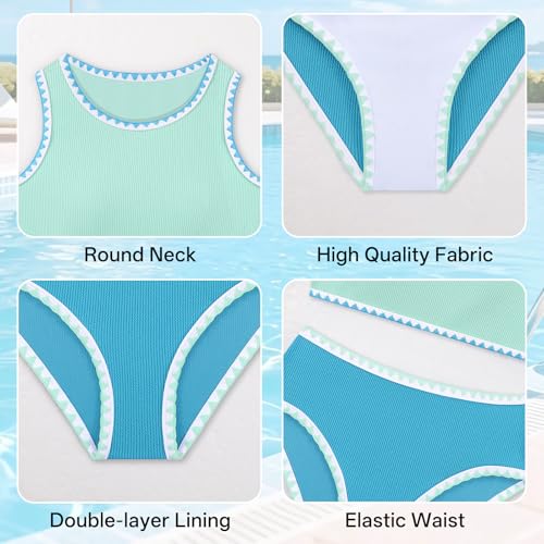 Image of Girls Bathing Suit Toddler Swimsuits 2 Piece Bikini Sets Round Neck Colorful Lace Teen Girls Swimwear 3-14T