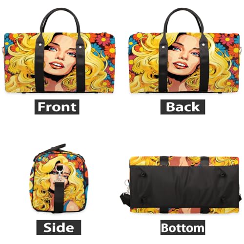 Travel Duffel Bag, Flower Floral Girl Sports Tote Gym Bag Foldable Western Aztec Weekender Bag Carry on Luggage Handle Bag Overnight Shoulder Bag for Women Men,A-18012