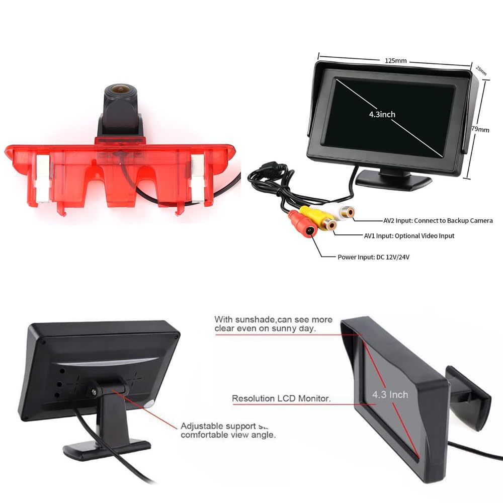 HD 170 ° luce freno retromarcia angolo telecamera posteriore regolabile ricambio per Fiat Qubo Fiorino 225 limousine Kombi/Punto/Schragheck 199/Citroen Nemo/Peugeot Bipper AA Tepee (telecamera +