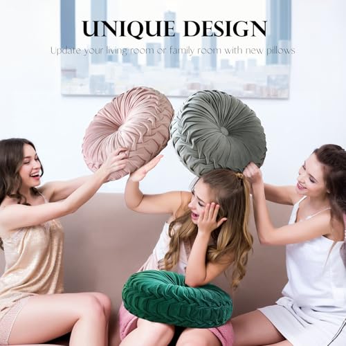 Teieas ELE-011-22 Round Throw Pillow Velvet Home Decoration Pleated Round Pillow Cushion thumb #2