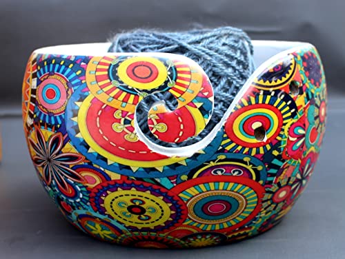Image of Creative Minds Multi Purpose Wooden Yarn Bowl - Yarn Holder Rosewood - Knitting Bowl Handmade Wooden Yarn Bowl for Knitting and Crochet | Large Knitting Bowl Mother's Day Gift (Multi-Color 2)