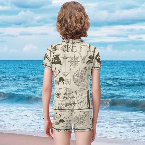 Pirate Theme with Sketches and BlotsChildren's Swimsuits Boys Two Piece Suit8-10Y（130cm）2