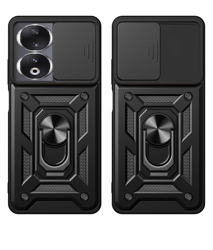 Image of MoreFit Case for Honor 90 5G, Bumper Defender Hybrid Polycarbonate Ring Case Back Cover for Honor 90 5G - Black Robotic Sliding Camera Window