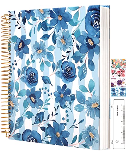 Image of CAGIE Hardcover Spiral Notebook 8.5 x 11 for Women, College Ruled, Blue | with Large Pocket, Ruler, Aesthetic Floral Note Book Spiral Bound Notebooks for Work Note Taking Writing School, 200 Pages