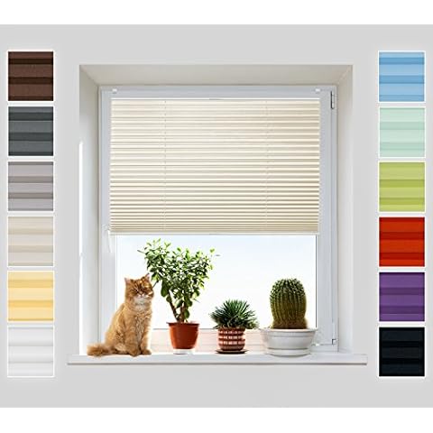 Plissee Rollo ohne Bohren - Jalousie mit easyfix Metall Klemmträger | SUPER Pearl Stoffkollektion | Leicht zu montieren | Faltrollo Sichtschutz, Sonnenschutz Cover