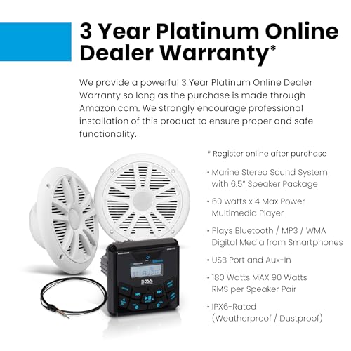 BOSS Audio Systems MCKGB450W.6 6.5 Inch Speakers & Marine Boat Gauge Stereo - Bluetooth Head Unit, No CD DVD Player, AM/FM Radio Receiver, NOAA Weather Band, IPX6 Weatherproof, USB