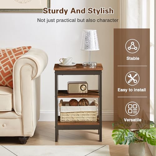 Image of VECELO Modern End Side Tables, Nightstand with 3-Layer Storage Shelf for Small Spaces, Living Room, Bedroom, Farmhouse Easy Assembly, BrowniE†2 Setsia€