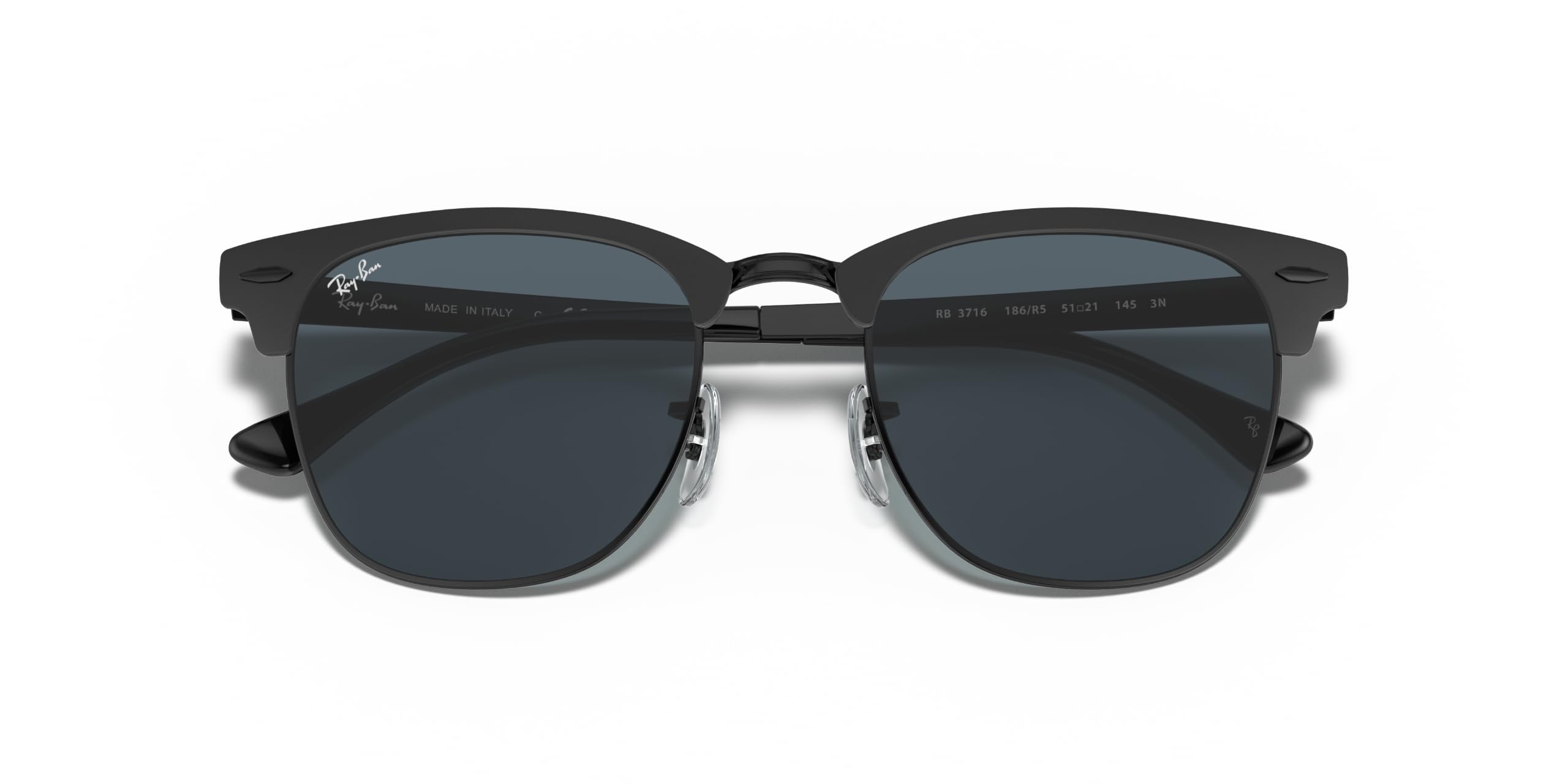 Ray-Ban Metal Clubmaster Sunglasses in Matte Black Blue RB3716 186/R5 51