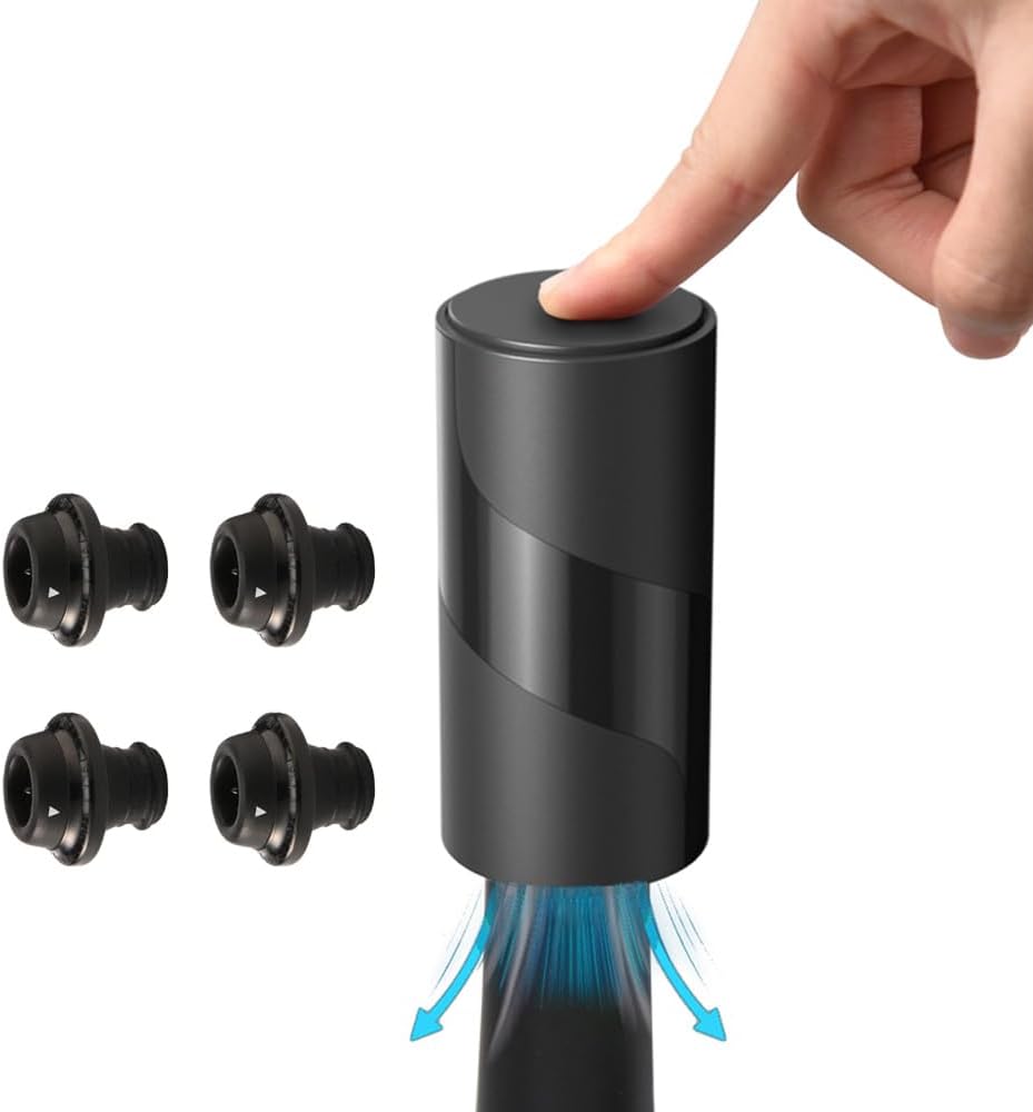 Electric Wine Saver Pump with 4 Vacuum Wine Stopper Reusable Wine Bottle Stopper Preserver Keeps Fresher for Longer (Set-01)