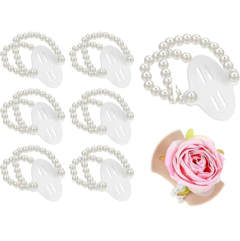 6Pcs Flower Bracelet, Corsage Wristlet, Pearl Bracelet for Women Ideal for Wedding Ceremonies, Bridesmaid Matching, Banquet Parties, Proms and Formal Occasions-image-26