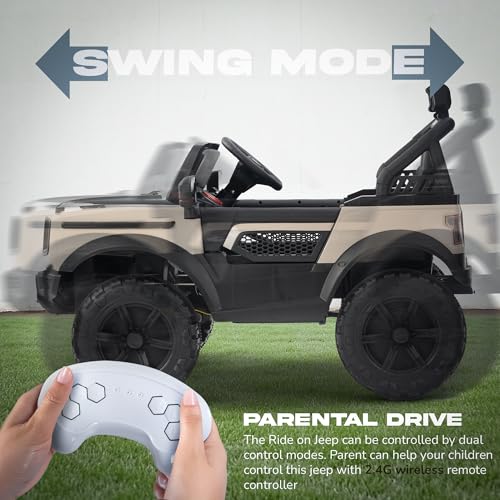 Image of Baybee Benzie 4x4 Battery Operated Jeep for Kids, Ride on Toy Kid Car with RGB Windshield Light & Music | Baby Big Battery Cars | Electric Jeep Car for Kids to Drive 2 to 6 Years (Desert)
