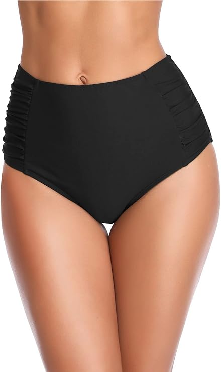 SHEKINI Women's Retro Bikini Bottom Ruched Swimsuit Bottoms High Waisted Bathing Suit Bottom