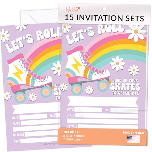 15 Roller Skate Birthday Invitations Girl Groovy Birthday Party Invitations For Girls Lets Roll Invitations For Birthday
