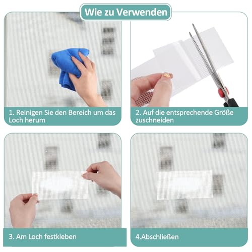 Fliegengitter Reparatur Klebeband 5cm x 500cm Selbstklebend Weiß - Insektenschutz Reparaturset für Fenster, Türen, Fliegengitter Löcher, Starker Kleber, Wasserdicht, Haltbar