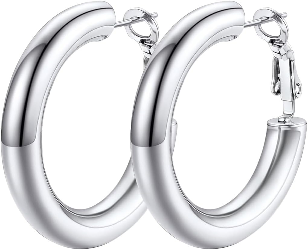 Chunky Hoop Earrings, Hypoallergenic Silver Post Black/Green/Blue/Red/Pink Teardrop Earring, Stainless Steel/Black/18K Gold 5mm Thick Hoop Earrings Womens Fashion Jewelry