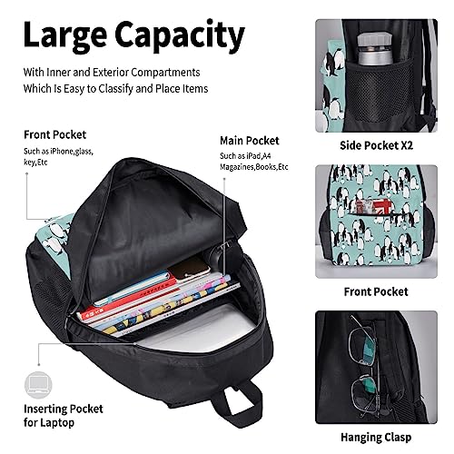 Sac à dos pingouins mignons anti-fuite de repas - Set 3 en 1 WURTON noir avec trousse d'école