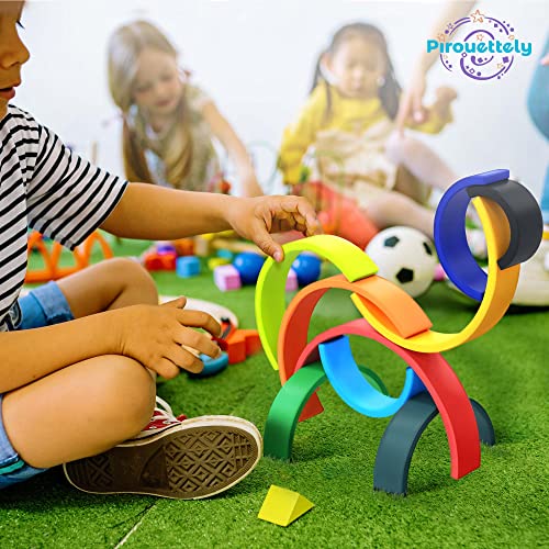 Pirouettely Extra Large Rainbow Stacker (12 Pieces) – Bright Colors Montessori Toys – Bpa Free Stacking Wooden Rainbow - Wooden Rainbow Stacker For Kids - Wooden Baby Toy, 14” X 7” X 2.75” #TOP4
