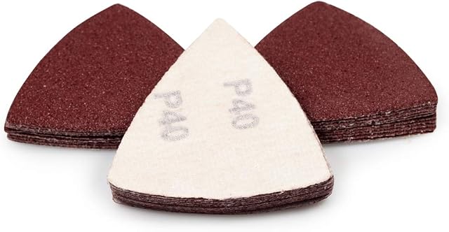 SPEEDWOX 30 Pcs Hook and Loop Triangle Sandpaper 40 Grit 80mm 3-1/8 Inches for Oscillating Multi Tool Detail Sander Sanding Discs Triangle Sanding Pads