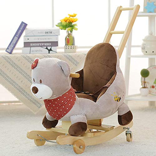 ZhaoXH-Schaukelpferd Kinder Holz Schaukelpferd Spielzeug Plüsch Grauer Bär Schaukelsitz Kind Schaukeltier mit Sound und… – Bild 4