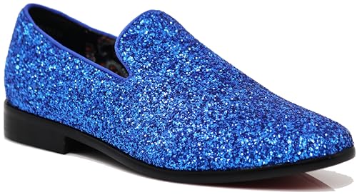 Image of SPK04 Men's Vintage Glitter Dress Loafers Slip On Shoes Classic Tuxedo Dress Shoes