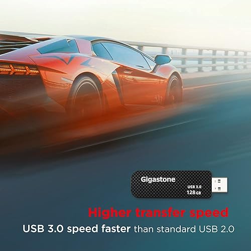 Miniatura 5 de GIGASTONE Unidad flash Z30 de 128 GB (paquete de 5) USB 3.2 Gen 1, 100 MBs ultrarrápida, bucle de llavero, estilo de fibra de carbono, diseño