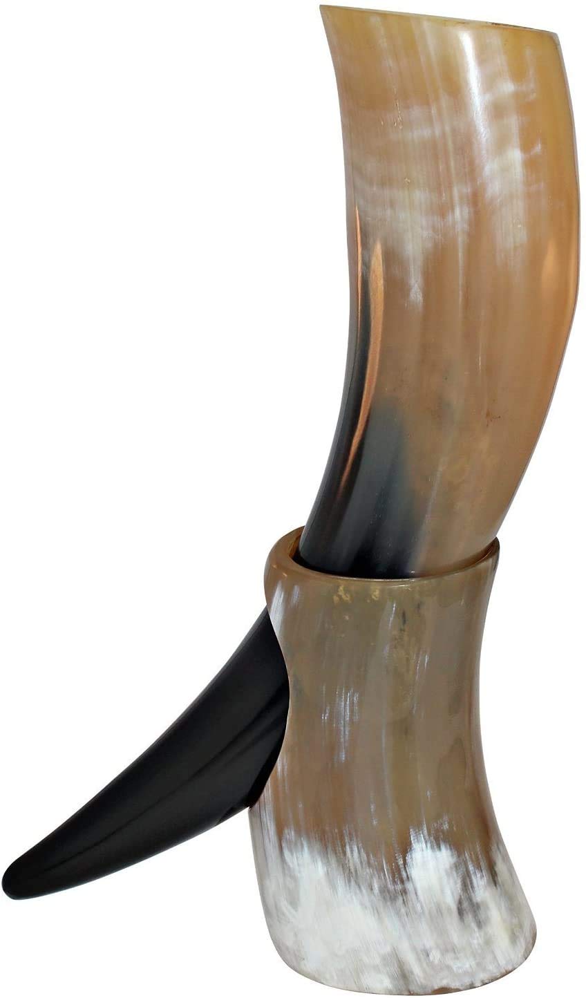 Corne à Boire Viking Authentique Avec Support - Gobelet Médiéval En Corne De Bœuf