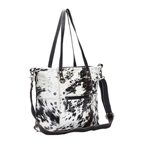Myra Bag Black & White Shade Cowhide & Leather Tote Bag S-1167, Brown, One Size3