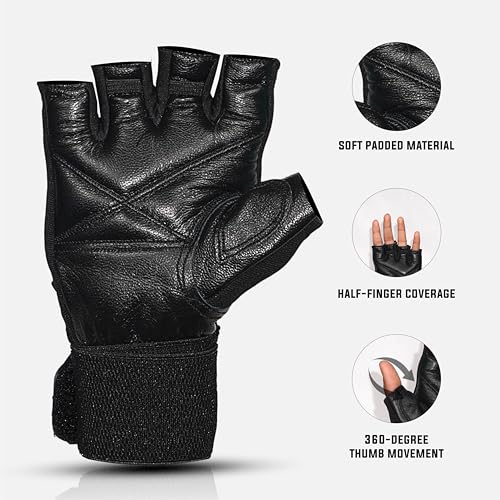 Image of RUBX Rubber Coated Professional Exercise Hex Dumbbells (5 Kg x 2pc (Total = 10 kg + Black Leather Gloves))