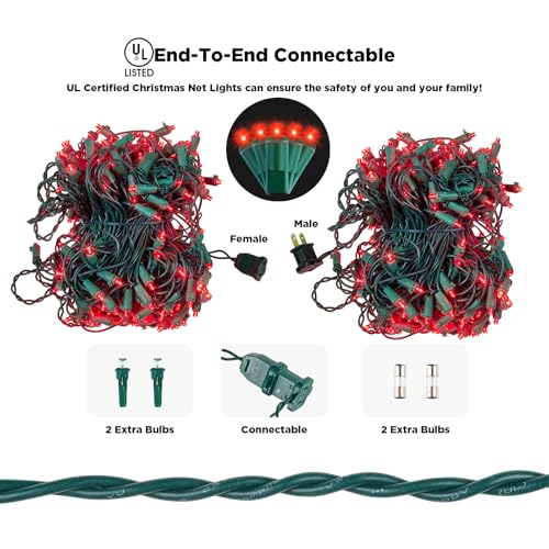 Image of Led Net Lights Christmas Lights Outdoor 200Leds 9ft x 6ft Upgraded Red Christmas Net Lighting, Waterproof 5mm LED Wide Angle Outdoor Indoor Mesh Net Light for Trees, Bushes, Shrubs Decorations