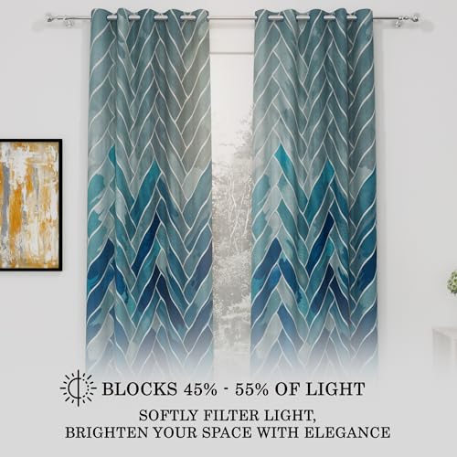 Image of Window Curtains 5 Feet Long Set of 10 | Abstract Design | Polyester | Light Filtering Curtains | Curtains for Living Room | (118 x 152 cm, Grey & Blue) | Perfect for Home Decor