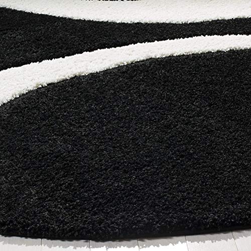 Image of Round Shaggy Fur Rugs and Carpet for Bedroom, Living Room (8x8 Feet Round, Black,Ivory)